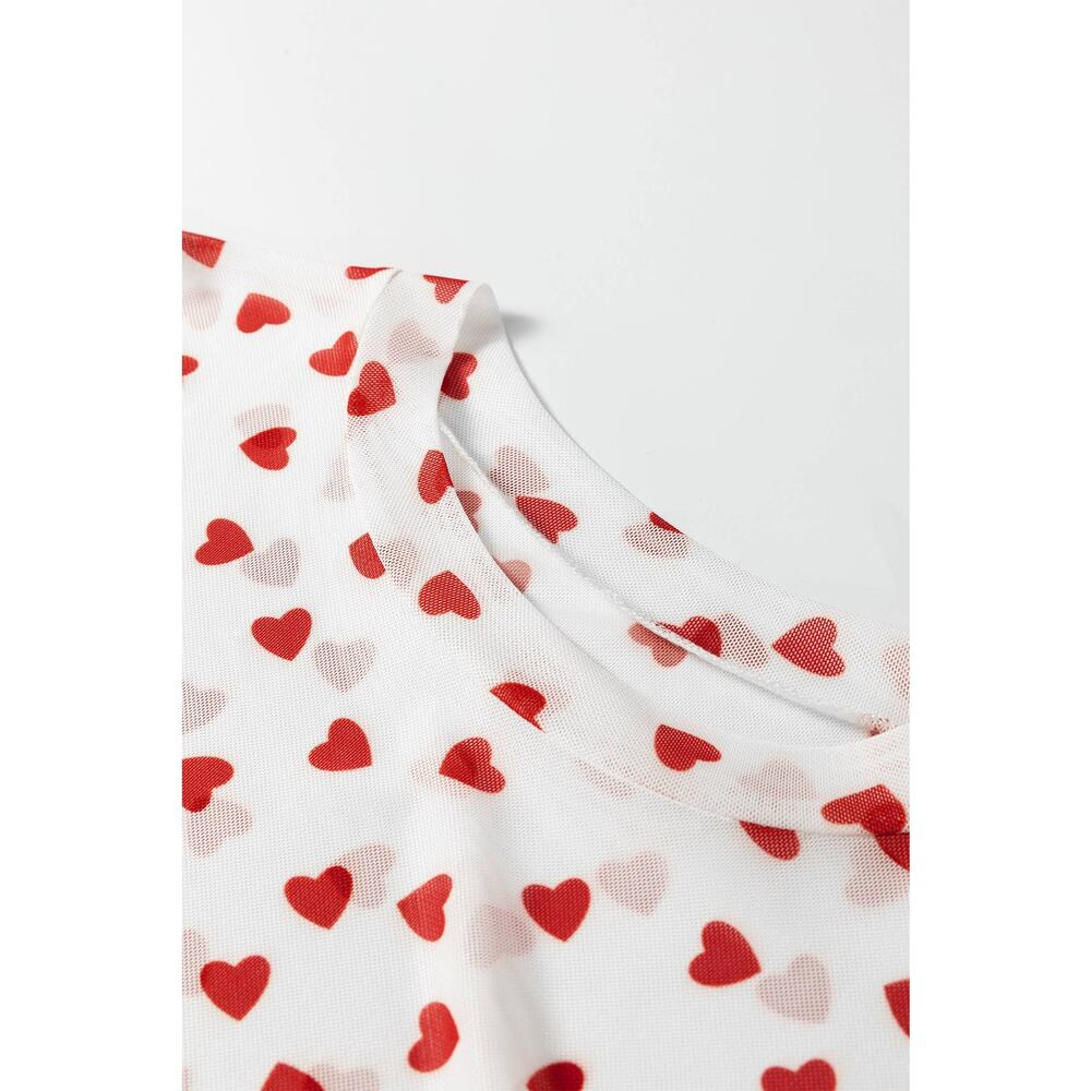 Allover Heart Mock Neck Mesh White Top - Picture 8 of 10